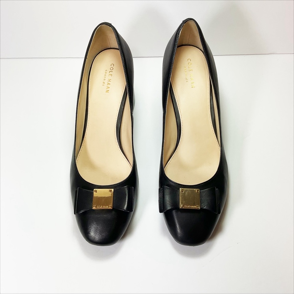 Cole Haan Tali Bow Leather Block-Heel Pumps - Picture 3 of 10